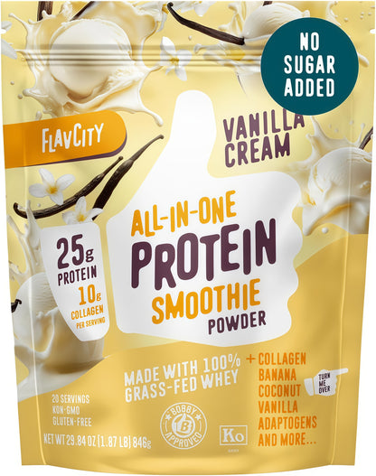 FlavCity Grass Fed Whey Chocolate Protein Powder - 25g Protein & 10g Collagen - Made with Organic Cocoa, Bananas & Coconut Milk - Gluten Free & No Added Sugars (20 Servings)